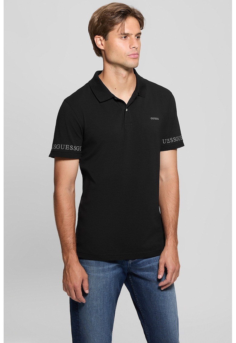 Tricou polo extra slim-fit cu model uni