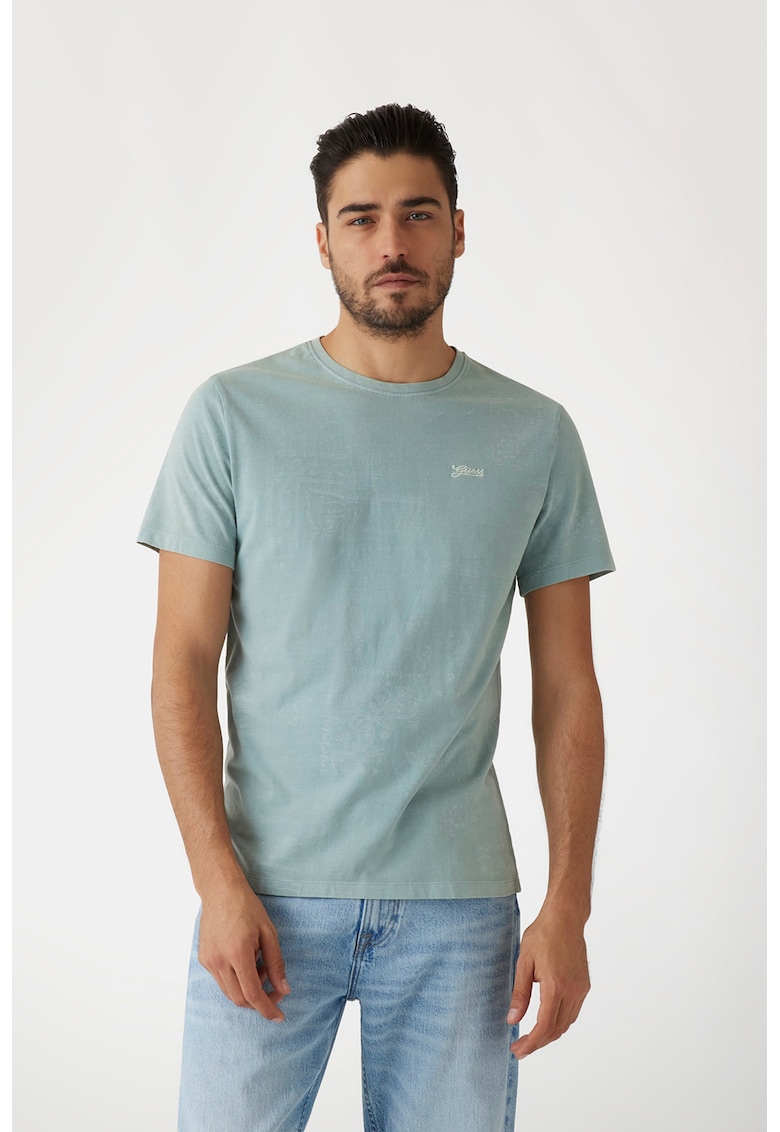 Tricou din bumbac cu decolteu la baza gatului si logo brodat - Gri cenusiu