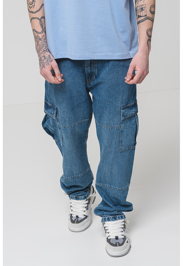 Blugi cargo cu croiala baggy - Albastru melange