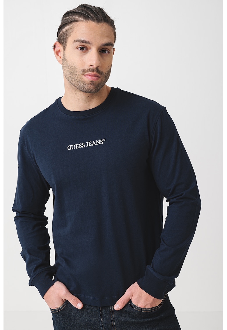 Bluza de bumbac cu logo brodat - Albastru inchis