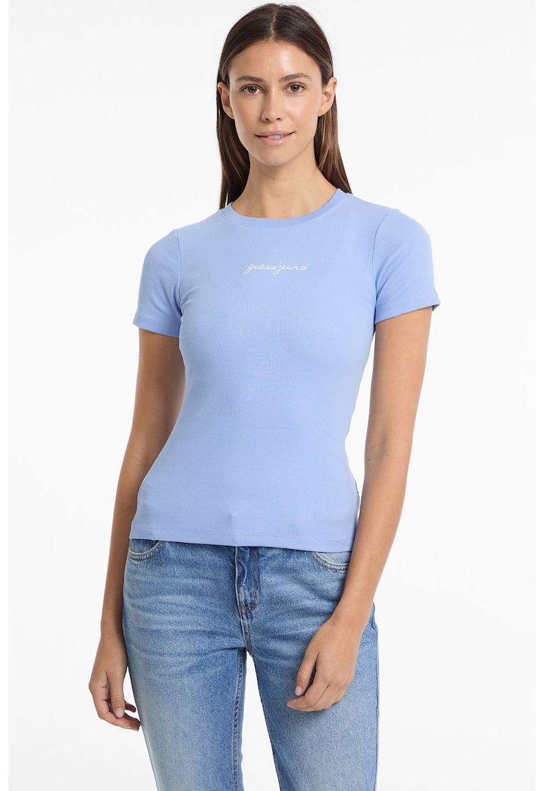 Tricou cu logo si decolteu la baza gatului Tricou cu logo si decolteu la baza gatului