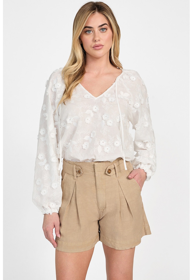 Bluza cu decolteu in V si broderie