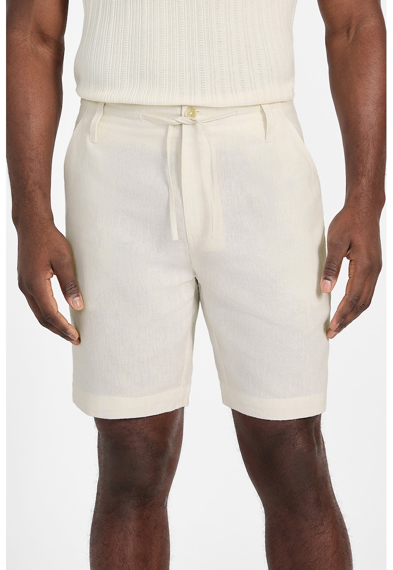 Pantaloni scurti din amestec de in cu snur si buzunare laterale