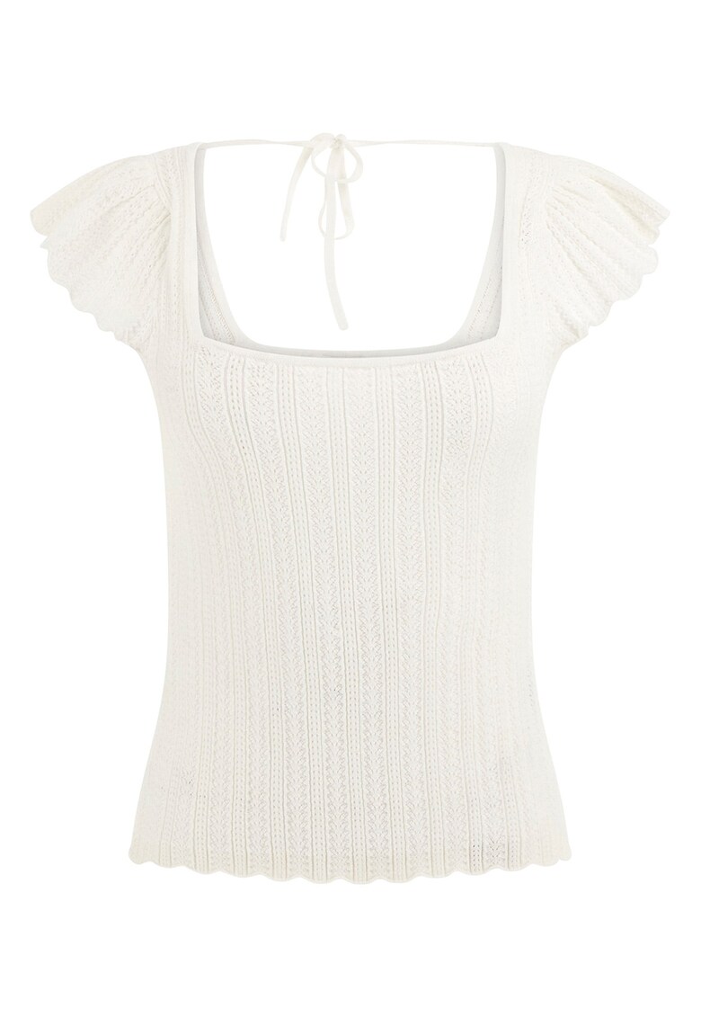 Tricou cu model uni si decolteu patrat - Alb murdar