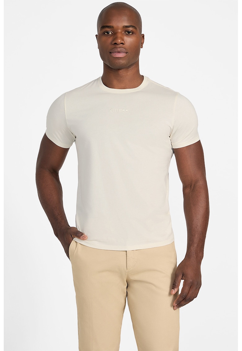 Tricou din bumbac cu decolteu la baza gatului - Bej