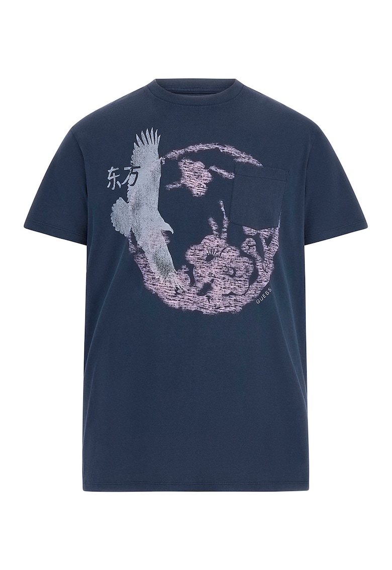 Tricou din bumbac cu decolteu la baza gatului si model grafic