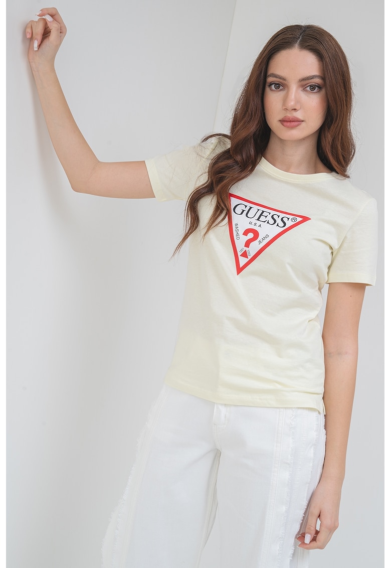 Tricou din bumbac cu imprimeu logo - Galben pal