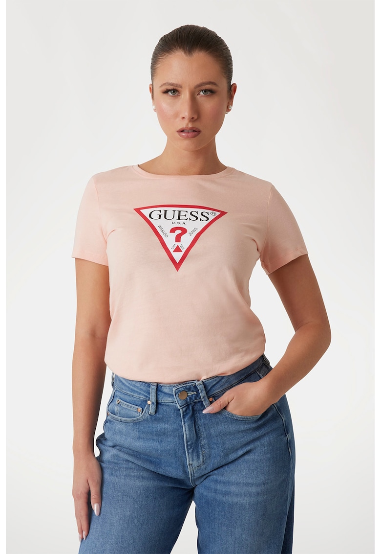 Tricou din bumbac cu imprimeu logo - Piersica