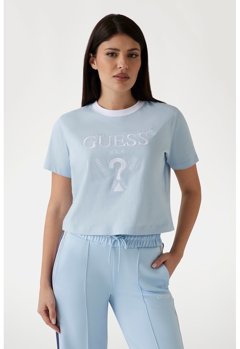 Tricou crop cu logo - pentru fitness