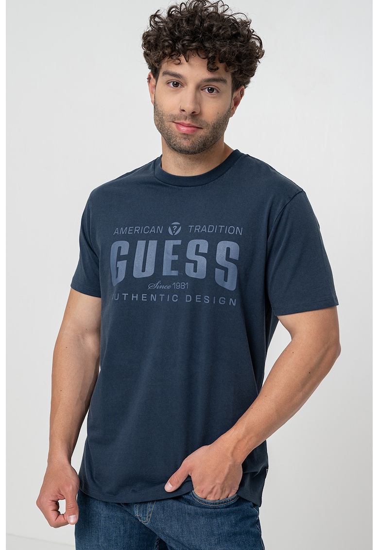 Tricou regular fit cu logo - Bleumarin