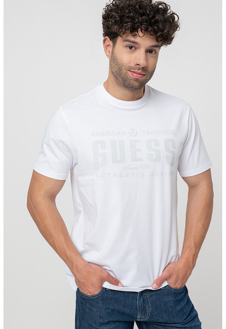 Tricou regular fit cu logo - Alb