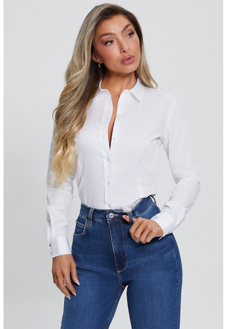Guess Camasa slim fit din amestec de bumbac - Alb optic