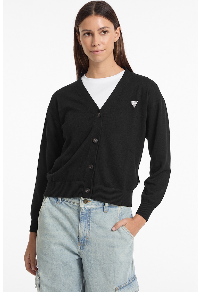 Cardigan cu decolteu in V si logo Cardigan cu decolteu in V si logo