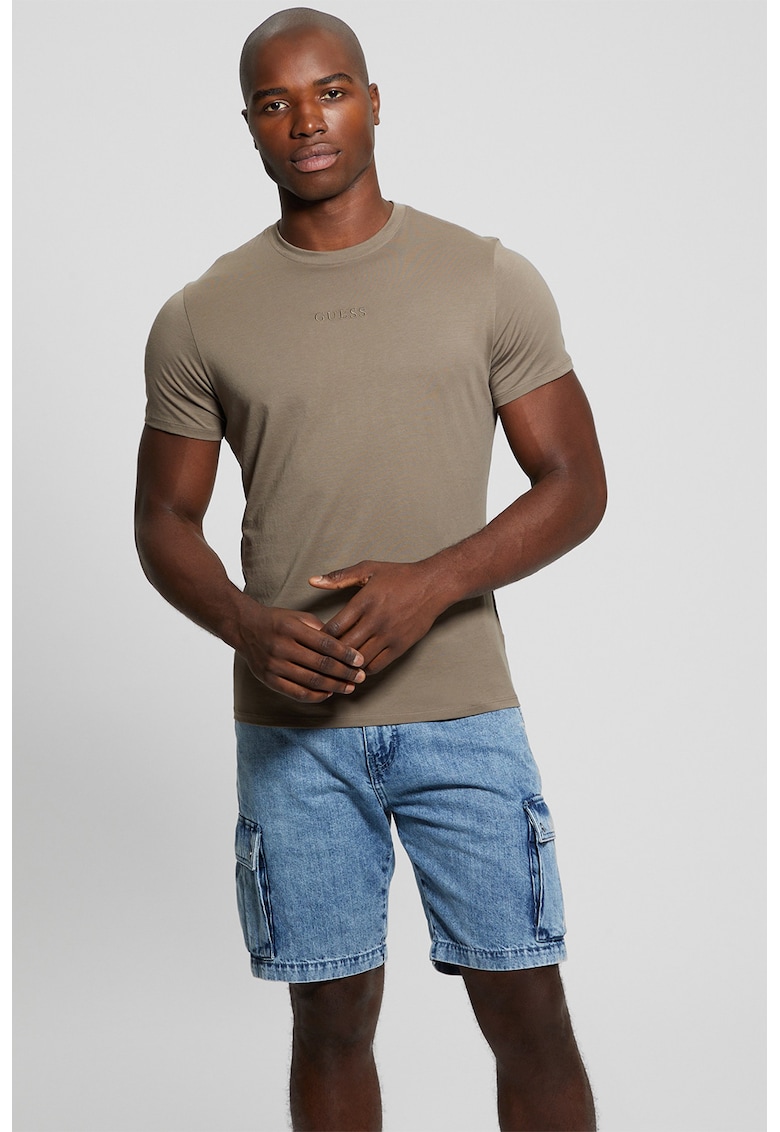 Tricou din bumbac cu decolteu la baza gatului - Maro taupe