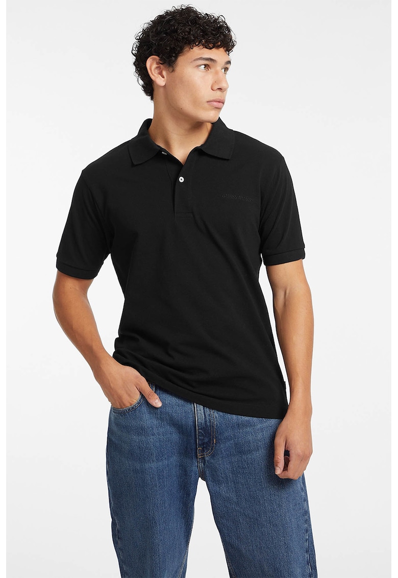 Tricou polo din bumbac cu model uni
