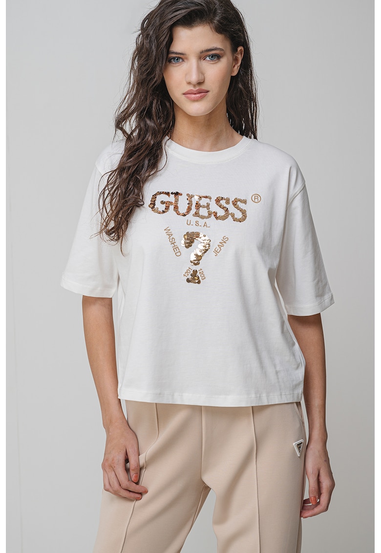 Tricou din bumbac cu paiete pentru antrenament - Auriu/Alb fildes