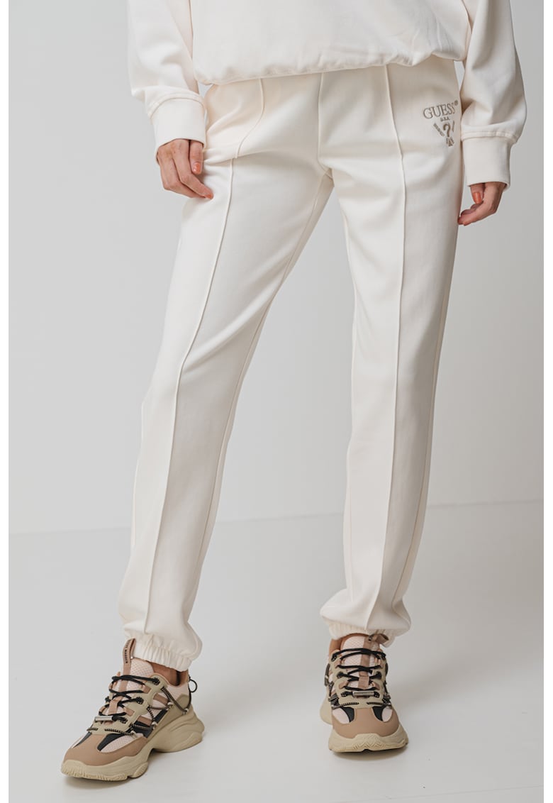 Pantaloni de trening cu logo brodat - Alb fildes