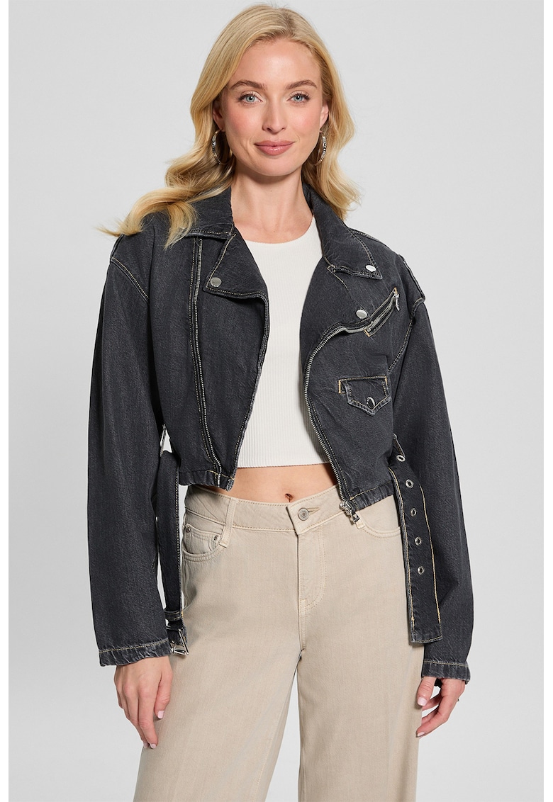 Jacheta crop biker din denim