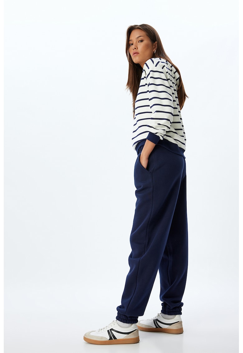 Pantaloni de trening uni cu talie medie - Bleumarin