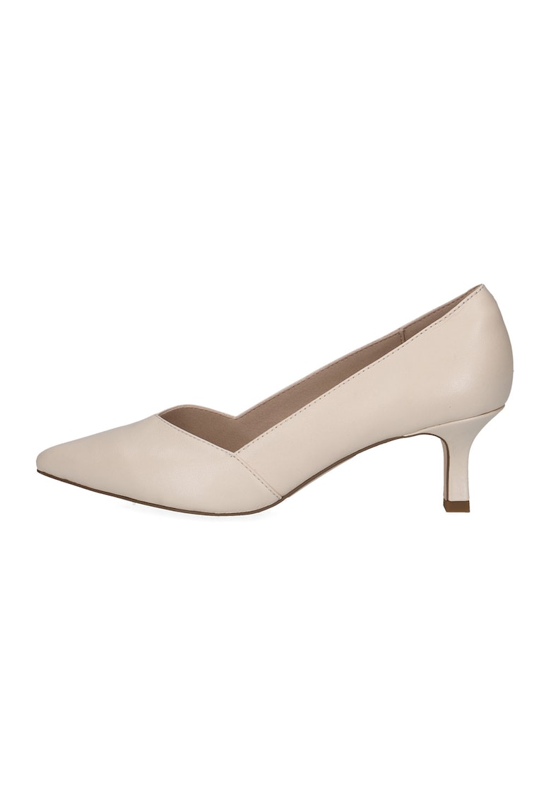 Pantofi de piele cu varf ascutit si toc kitten - Crem