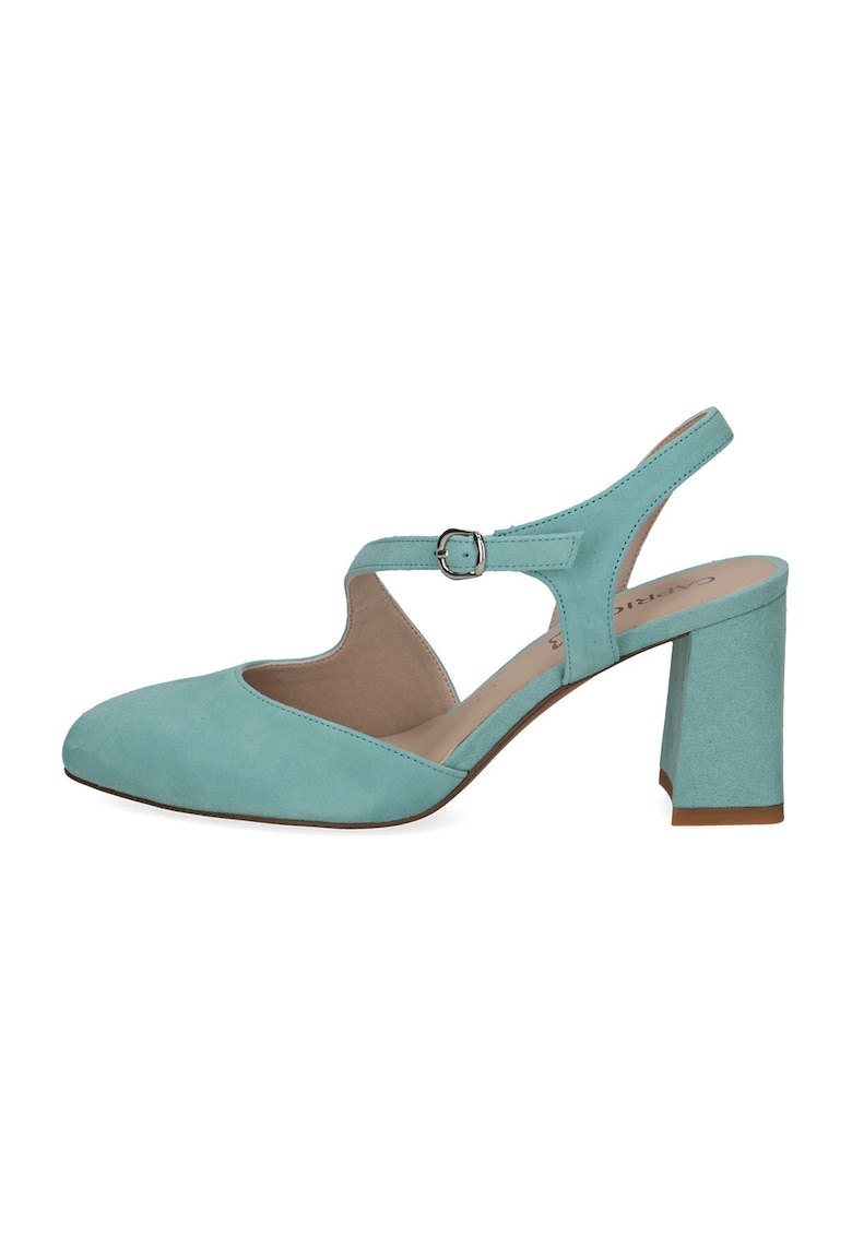 Pantofi de piele cu toc masiv - Turcoaz