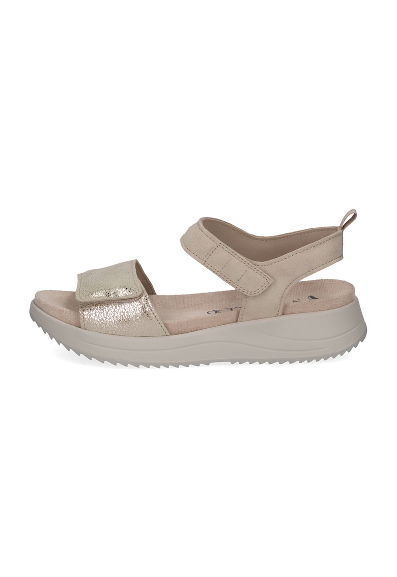 Sandale wedge cu velcro - Maro taupe deschis