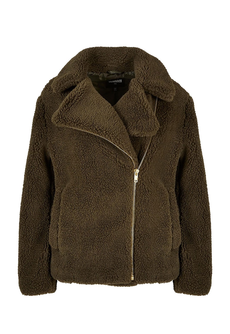 Jacheta din blana shearling sintetica cu fermoar