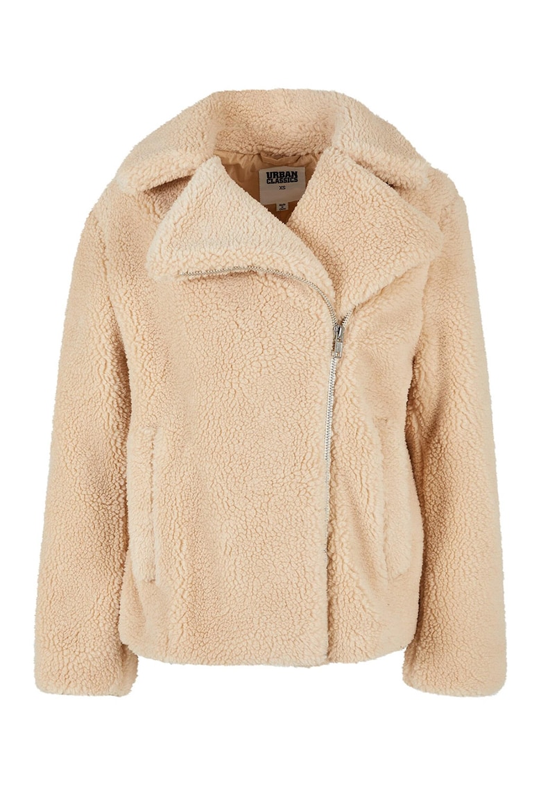 Jacheta din blana shearling sintetica cu fermoar