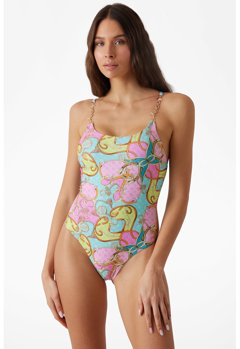 Costum de baie intreg cu model - Galben/Albastru glaciar
