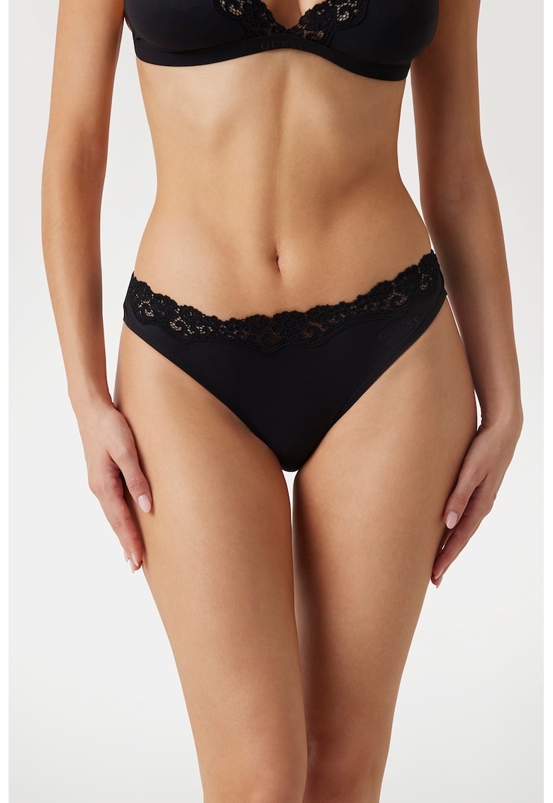 Chiloti brazilieni cu garnituri din dantela - Negru