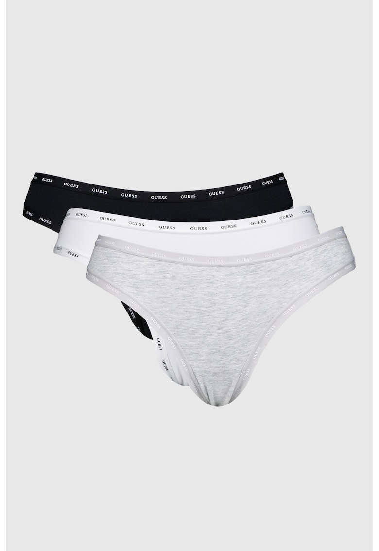 Set de chiloti tanga - 3 perechi - Alb/Negru/Gri melange