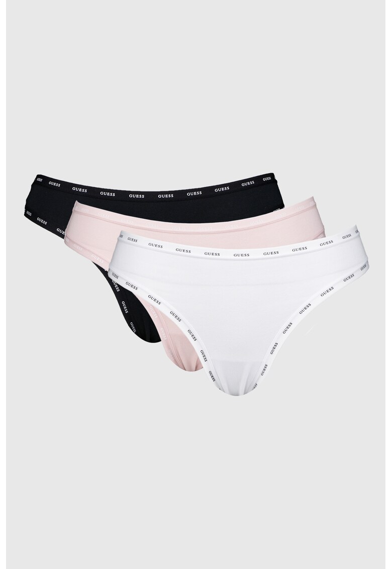 Set de chiloti tanga - 3 perechi - Alb/Negru/Roz pal