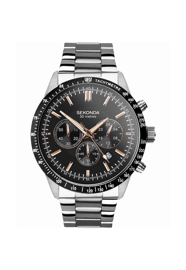 Ceas pentru barbati  mecanism quartz - Inox - bratara argintie - cadran negru - rezistent la apa 5 ATM Ceas pentru barbati  mecanism quartz - Inox - bratara argintie - cadran negru - rezistent la apa 5 ATM