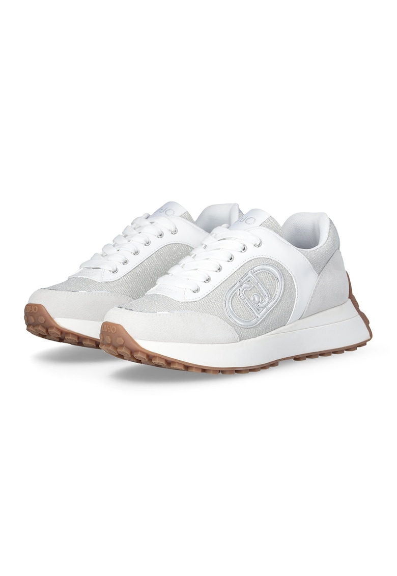 Pantofi sport cu insertii din piele intoarsa - Alb/Argintiu