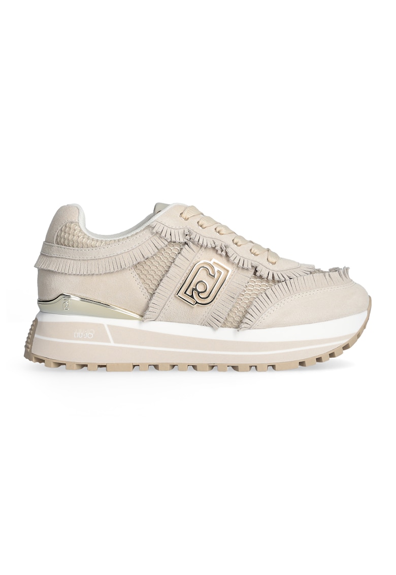 Pantofi sport cu franjuri din piele intoarsa - Crem