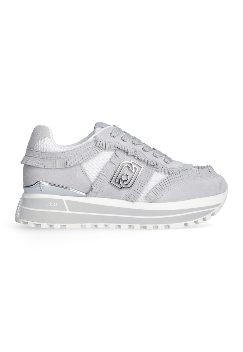 Pantofi sport cu franjuri din piele intoarsa - Gri deschis