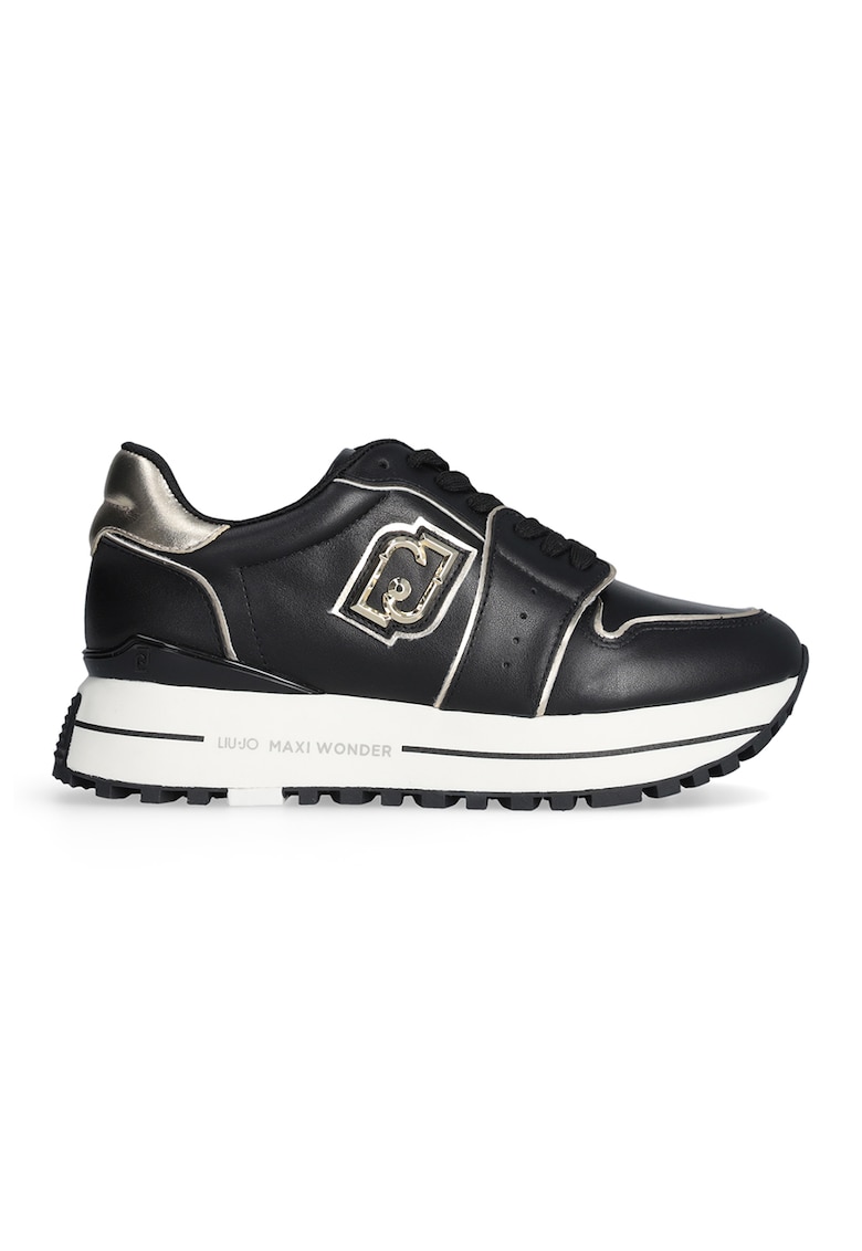 Pantofi sport din piele si piele ecologica cu talpa flatform - Auriu/Negru