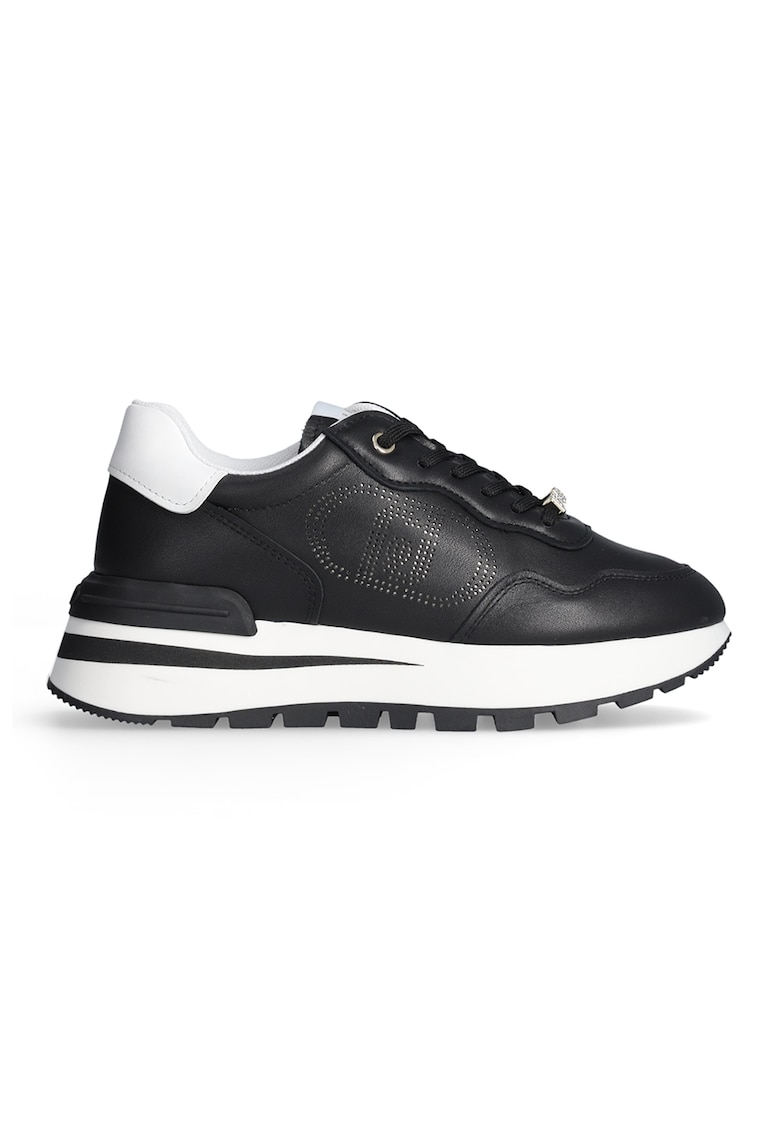 Pantofi sport din piele cu sireturi si platforma - Negru