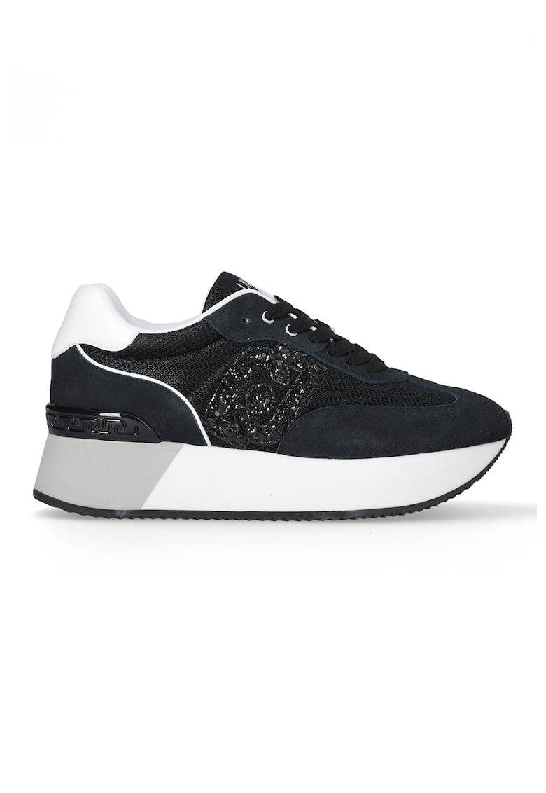 Pantofi sport din piele cu sireturi si platforma - Negru