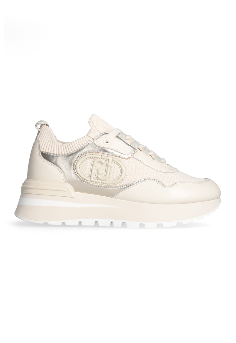 Pantofi sport slip-on cu garnituri din piele - Crem