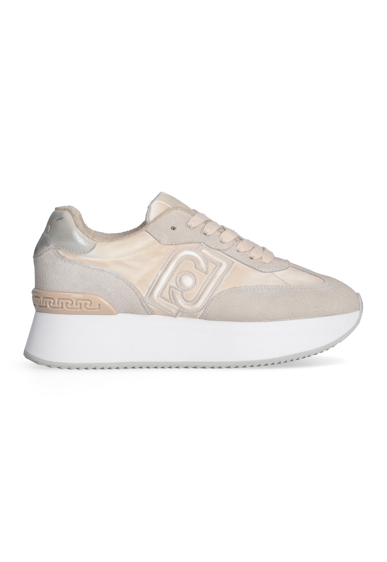 Pantofi sport cu talpa flatform si garnituri din piele intoarsa