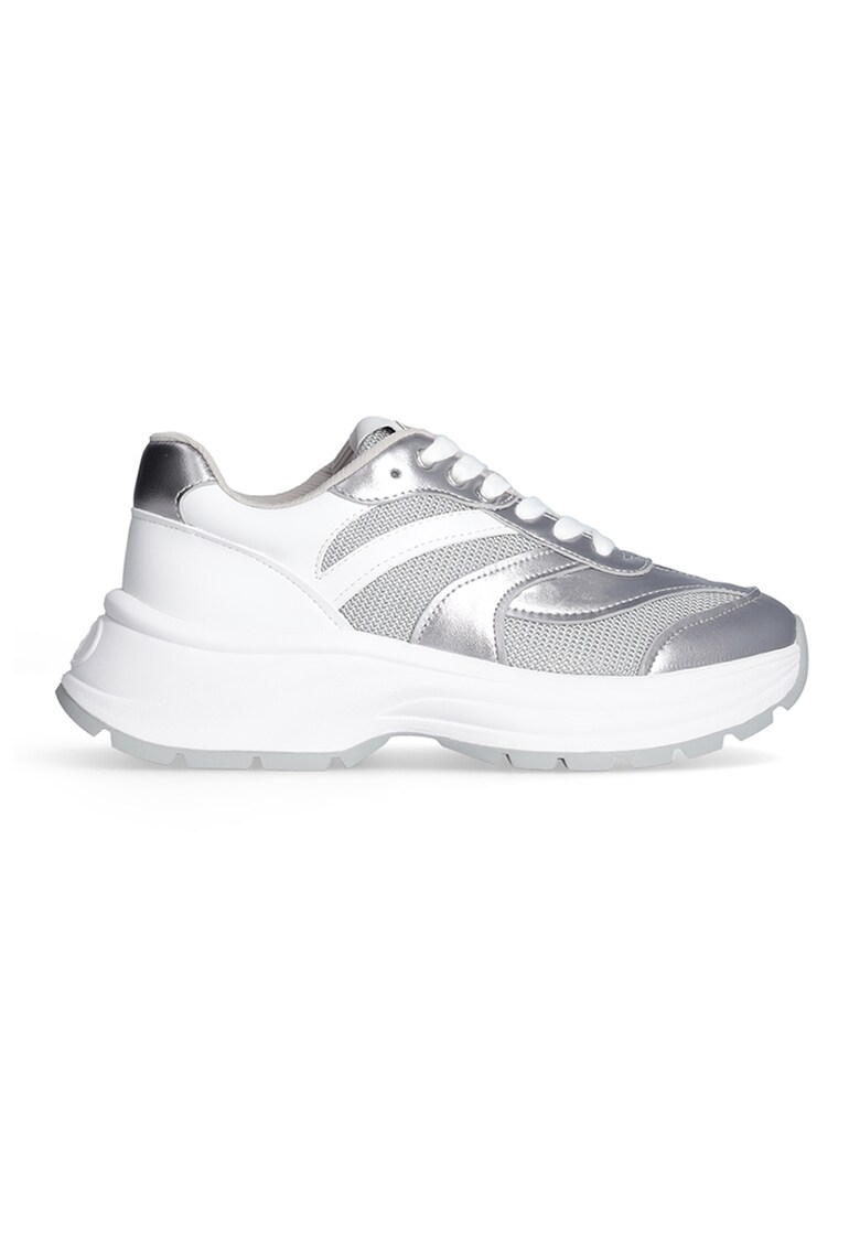 Pantofi sport din piele cu model - Alb/Argintiu