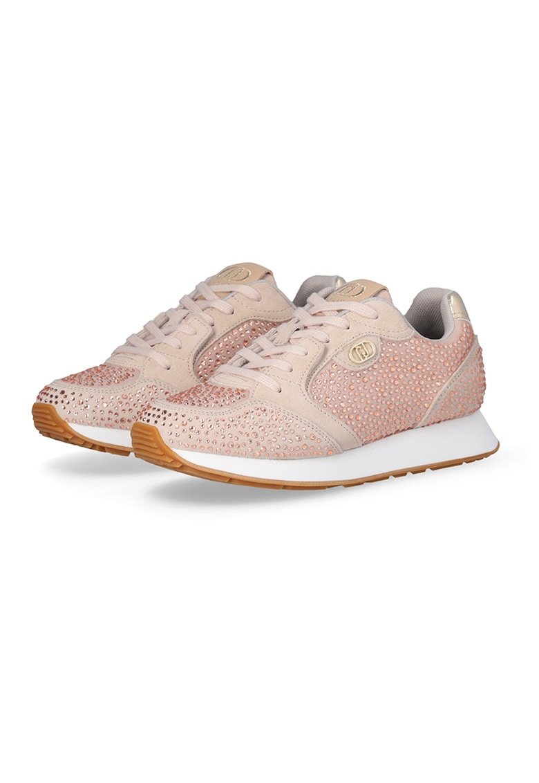 Pantofi sport din piele intoarsa cu aplicatii de strasuri Vibe - Roz prafuit