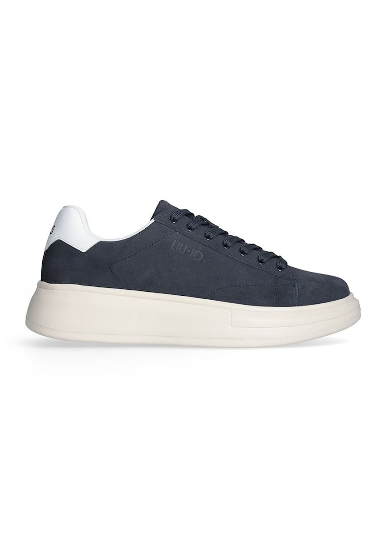 Pantofi sport low-cut din piele - Alb/Bleumarin