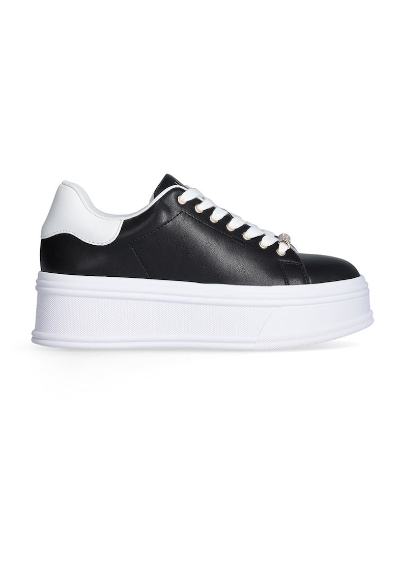 Pantofi sport din piele cu platforma si detalii metalice - Alb/Negru