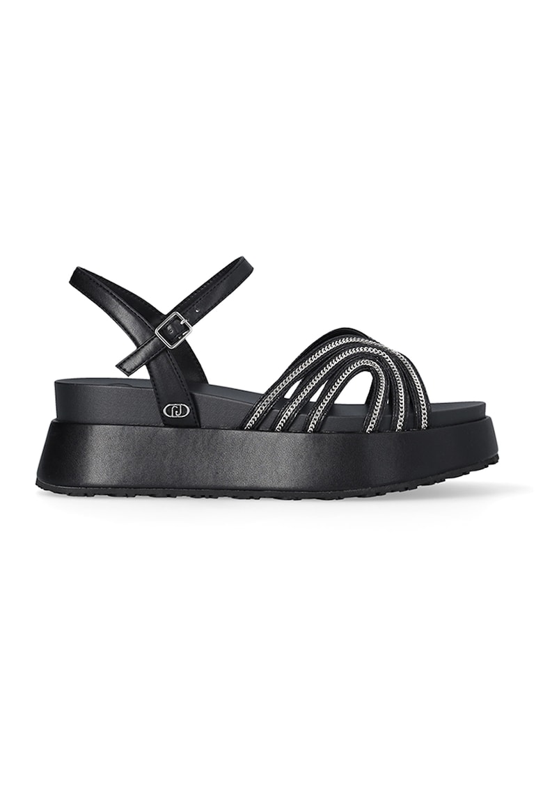 Sandale wedge din piele ecoologica - Negru