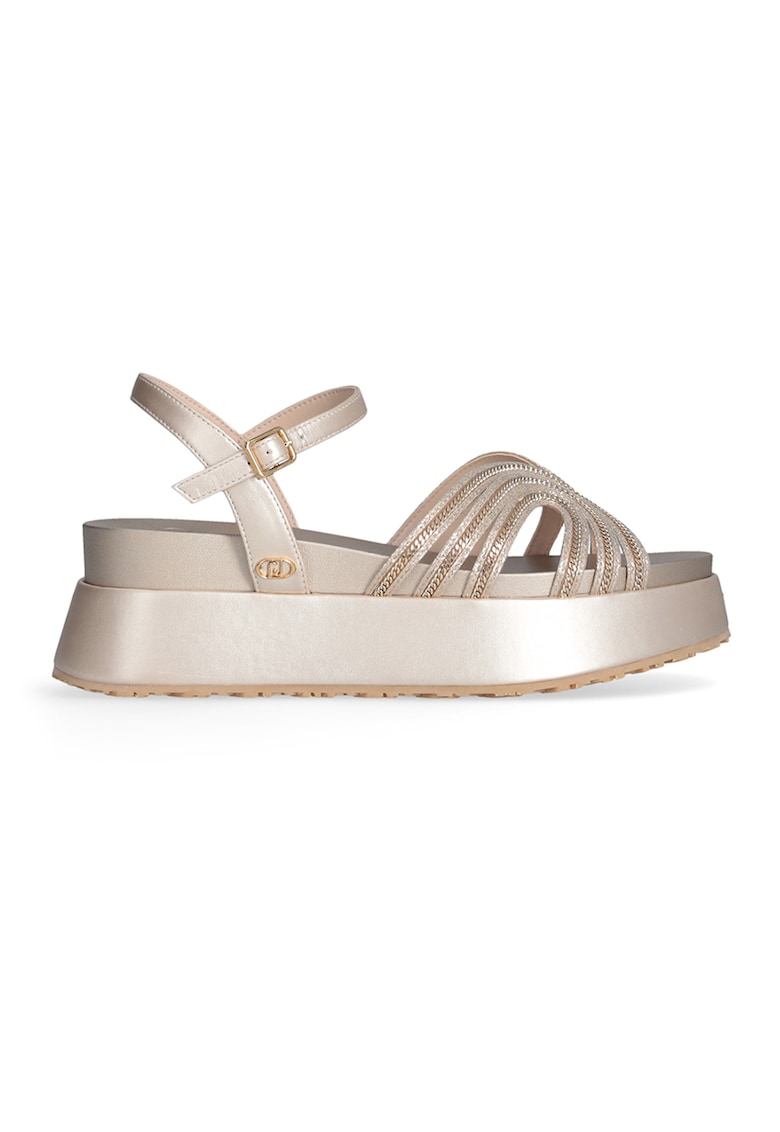 Sandale wedge din piele ecoologica - Auriu