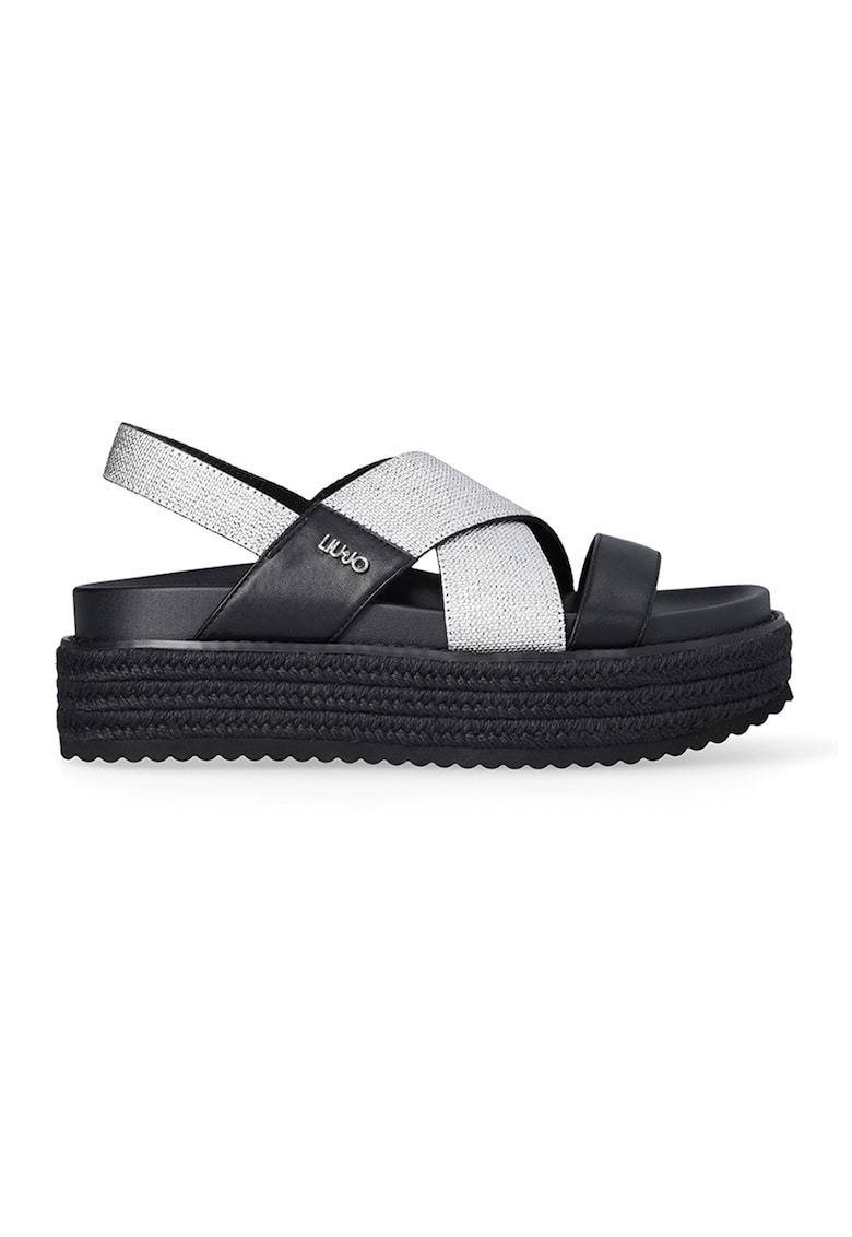 Sandale flatform cu barete incrucisate - Negru/Argintiu