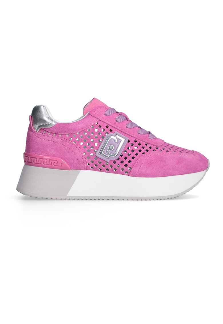 Pantofi sport din piele intoarsa cu logo - Fucsia