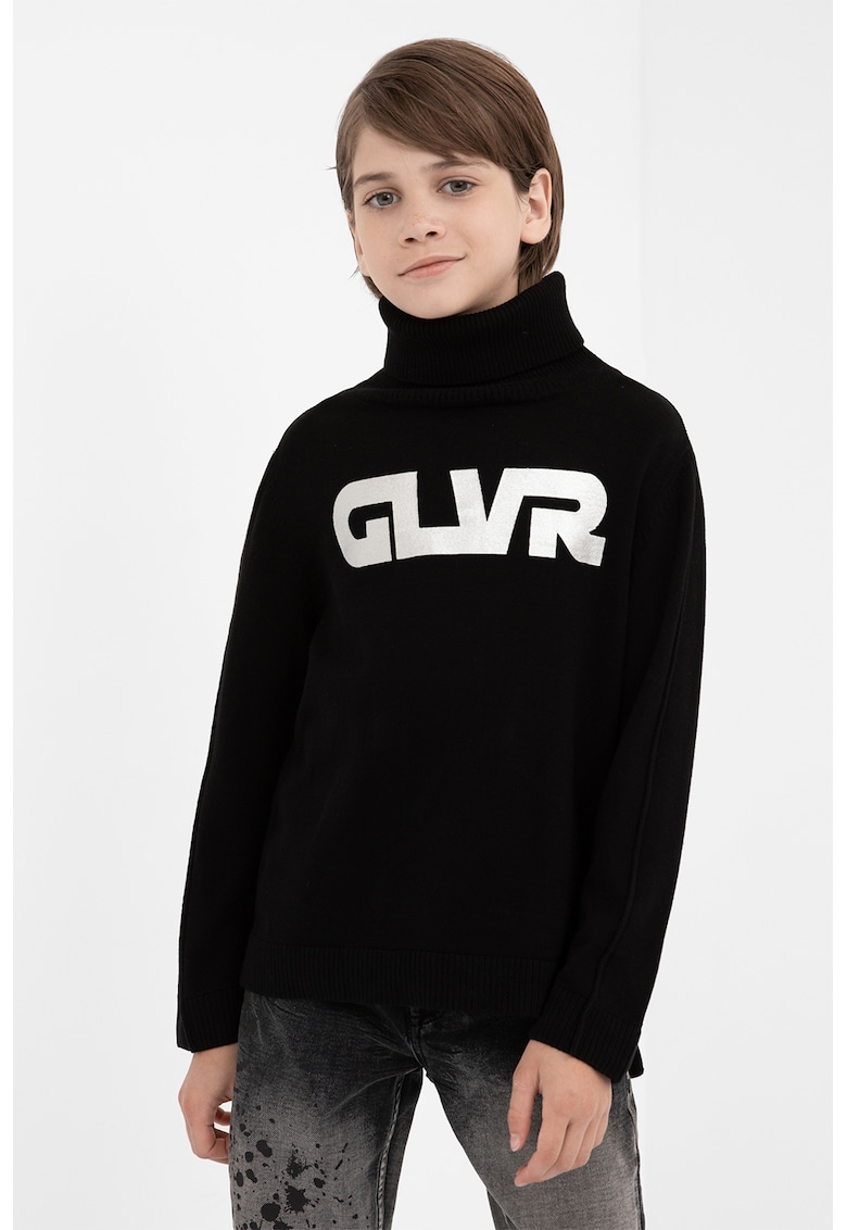 Bluza cu imprimeu text si guler inalt Bluza cu imprimeu text si guler inalt